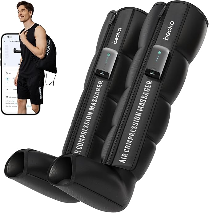 beoka Leg Massager for Circulation and Pain Relief, Leg Recovery System for Fast Recovery, Cordless Air Compression Boots with 3 Modes 5 Intensities for Athletes Runners and Travelers-L