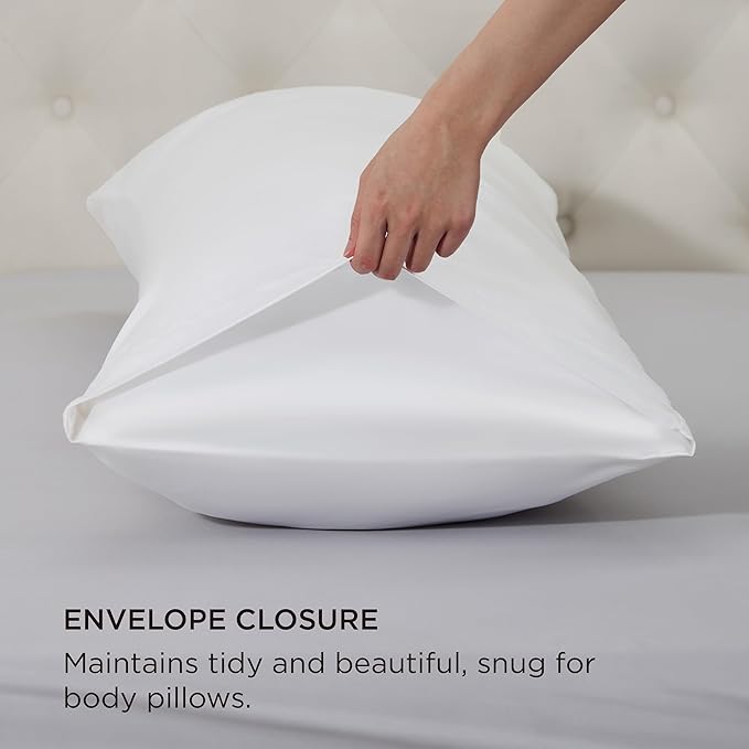Bedsure Satin Body Pillow Pillowcase - Similar to Silk White Body Pillow Cover Case with Envelope Closure,Cooling and Silky Long Pillowcase for Hair and Skin,20x54 Inches - Bloomnest