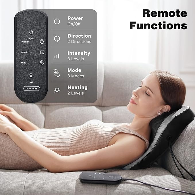 Boriwat Back and Neck Massager with Heat - 3D Kneading Massage Pillow for Neck, Shoulder, Leg Pain Relief - Gifts for Men, Women, Mom, Dad - Relax at Home, Office, Car - Dark Gray - Bloomnest