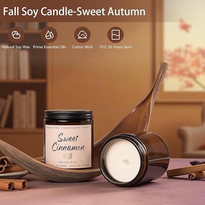 Auelife Fall Candle, Sweet Cinnamon Scented Candle, Fall Scents Soy Candles for Home Scented - Autumn Candles Gifts Set for Men and Women, Holiday, Thanksgiving, 7oz - Bloomnest