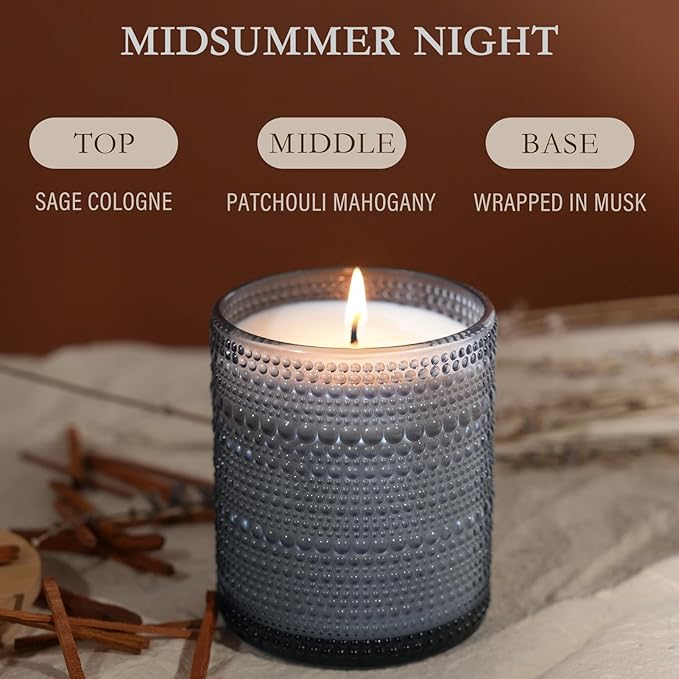 Mid Summer's Night Scented Candle with Lid, 60+ Hours Musk, Patchouli, Sage Jar Candle Aromatherapy Candle for Home, Soy Wax Cotton Fiber Wicks, Giftable - Bloomnest