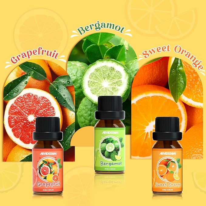 Citrus Essential Oils Set, ARVIDSSON Fresh Fruit Essential Oil for Diffuser, Grapefruit, Bergamot, Sweet Orange, Lemon, Lime, Tangerine, Citrusy Scented Oils Gift for Women - Bloomnest