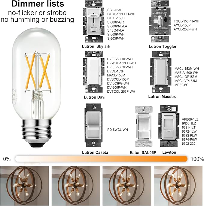 LiteHistory E26 LED Bulb 6W Equivalent e26 led Bulb 60 Watt Dimmable Warm White 2700K E26 Edison Bulb AC120V 600lm Tubular T14 T45 LED Bulb for Pendant, Sputnik,Vanity,Chandeliers Pack of 6 - Bloomnest