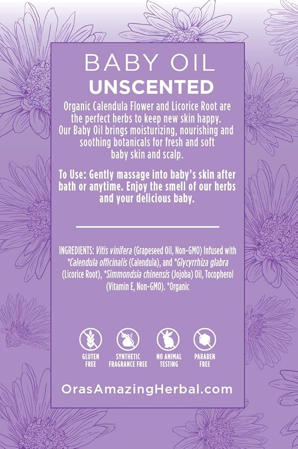 Ora's Amazing Herbal Travel Size Natural Baby Oil, Calendula Oil for Baby, Infant Massage, Cradle Cap, Hair Oil, Multipurpose Baby Oil, OAHerbal - Bloomnest