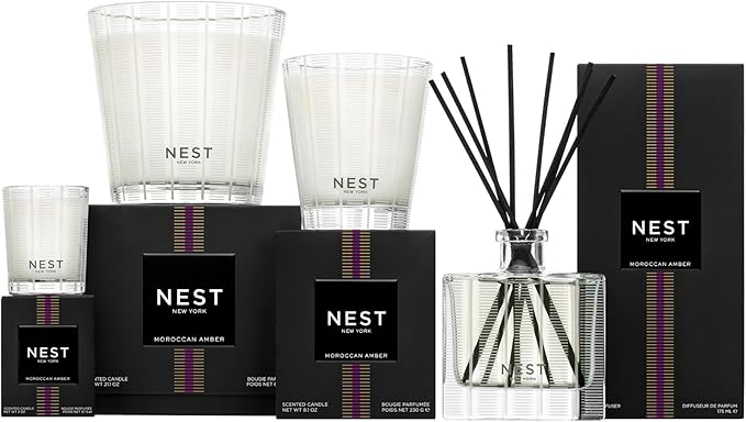 NEST New York Scented 3-Wick Candle, Moroccan Amber - 21.2 oz - Up to 100-Hour Burn Time - Reusable Glass Vessel - Bloomnest