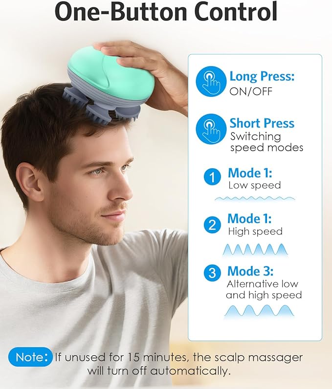 AMIR Electric Scalp Massager, Portable Head Massager with Kneading 96 Massage Nodes, Handheld Head Scratcher Massager for Stress Relax and Pain Relief, Ideal Valentine‘s Day Gift for Her/Him (Green) AMIR