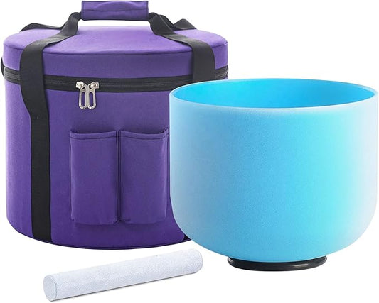 Hye-eun 8 Inch G Note Blue Colored Quartz Crystal Singing Bowl 432HZ Heart Chakra for Yoga Sound Healing Meditation with Carrying Case and Mallet - Bloomnest