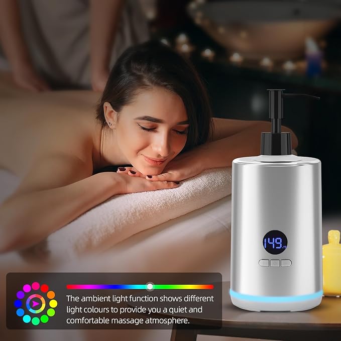 Massage Oil Warmer, Yofuly Body Lotion Warmer Dispenser Heated Machine with Atmosphere Light, Portable Temperature Adjustable Massage Oil Heater for Beauty Salon and Spa Use, Gray - Bloomnest