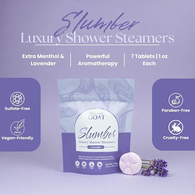 TLG Slumbers Shower Steamers Aromatherapy 7 Pack – USA Made with Extra Menthol, Lavender Essential Oil – Relaxing Shower Bombs for Sleep, Stress Relief & Spa – Gift for Men & Women - Bloomnest