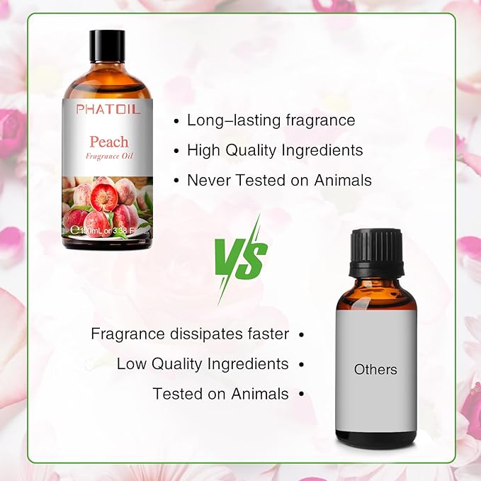 PHATOIL 3.38FL.OZ Peach Fragrance Oils for Aromatherapy, Essential Oils for Diffusers for Home, Perfect for Diffuser, Yoga, Skin Care, DIY Candle and Soap Making - 100ml - Bloomnest