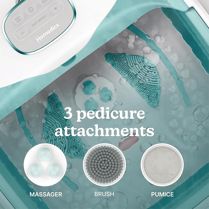 Homedics Smart Space Deluxe Footbath with Heat Boost, Patented Collapsible Design, Invigorating Bubble + Vibration Massage, 3 Pedicure Attachments, Safety-Lock System, Includes Bath Salts - Bloomnest