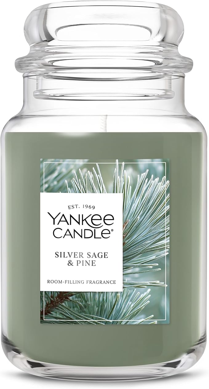 Yankee Candle, Silver Sage & Pine Fall Scented Candle, 22oz Large Jar with up to 150 Hour Burn Time - Bloomnest