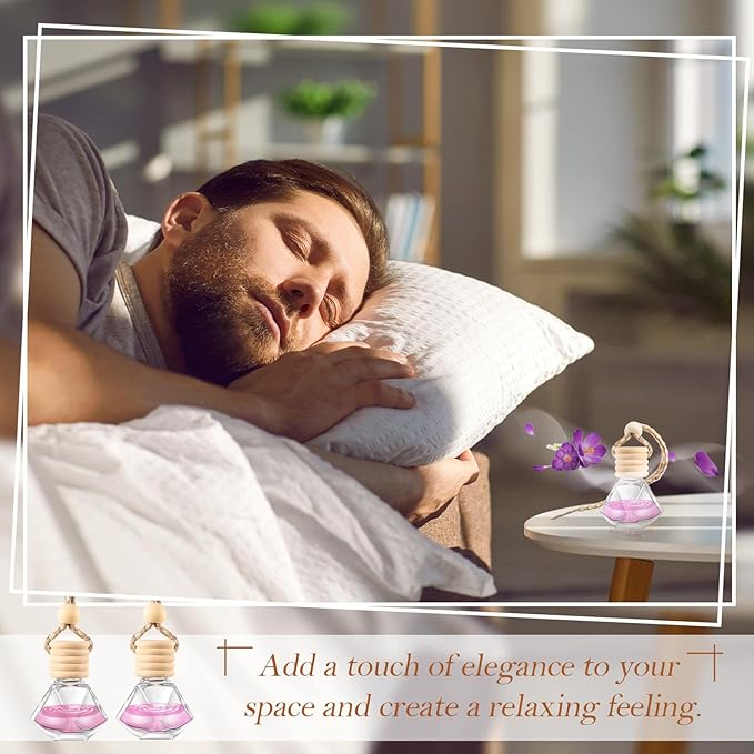 Rtteri 100 Pcs Hanging Car Air Freshener Diffuser Bottles Empty Glass Perfume Diffuser Vials Refillable Oil Aromatherapy Pendant with Wooden Caps and Hanging String for Car Home Office Decor(Diamond) - Bloomnest