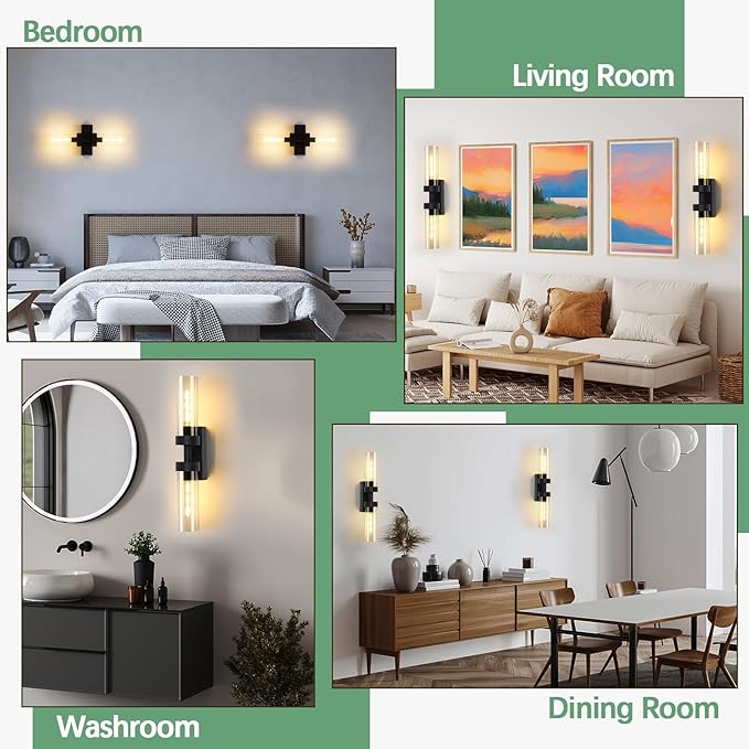 Rechargeable Wall Sconces Set of Two with Remote, Black Battery Operated Wall Sconce with Clear Glass, Sconces Wall Decor Set of 2 Wall Light Fixtures for Bedroom Bathroom Mirror Living Room - Bloomnest
