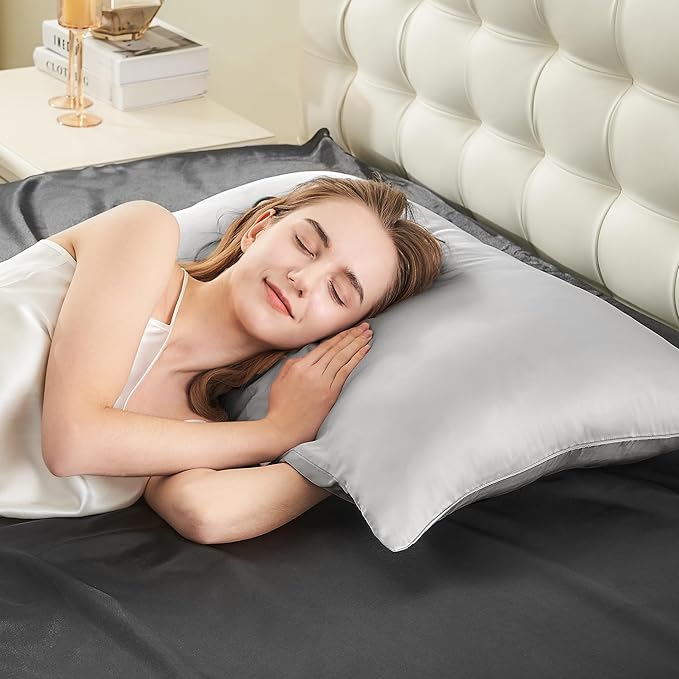 INFIIXSO Mulberry Silk Pillowcase for Hair and Skin, Silk Pillow Cases Queen Size with Hidden Zipper 20x30 Inches, Ultra Smooth and Soft Cooling Pillow Cases for Hot Sleepers(Light Grey, 1 Pack) - Bloomnest