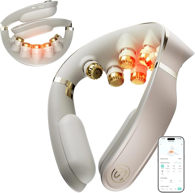 SKG G7 Pro Fold 3.0 Neck Massager for Pain Relief Deep Tissue Vibration Cordless Travel Massager, Innovative Foldable 3D Neck Massager for Office Home Car Travel, Gold Titanium Neck Massager SKG