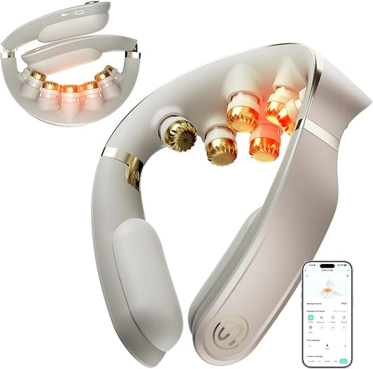 SKG G7 Pro Fold 3.0 Neck Massager for Pain Relief Deep Tissue Vibration Cordless Travel Massager, Innovative Foldable 3D Neck Massager for Office Home Car Travel, Gold Titanium Neck Massager SKG
