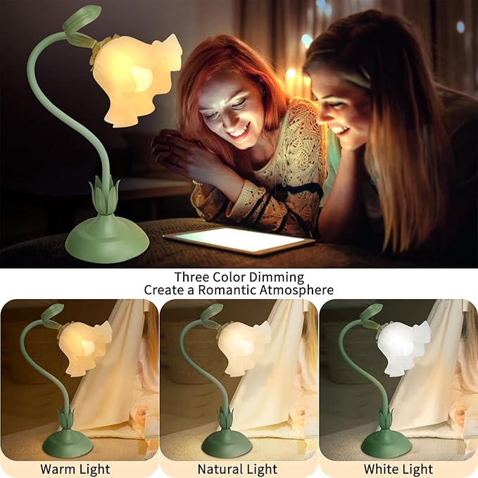 Cute Flower Desk Lamp, 3 Color Temperature Table Lamp with LED Bulb, Vintage Bedside Lamps, Reading Lamps with Soft Light for Bedroom, Living Room - Bloomnest