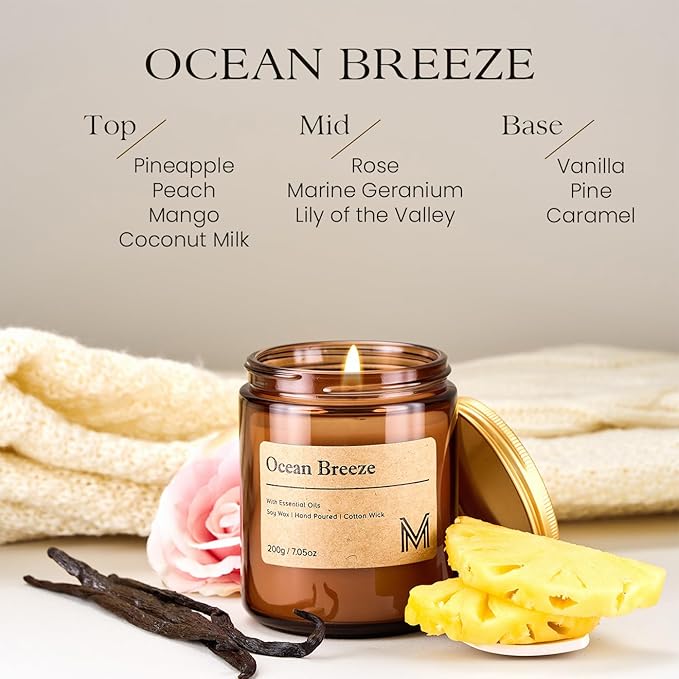M&SENSE Oceanic Breeze Candles for Home Scented Aromatherapy Candle Gift Set for Women and Men,7.05oz Soy Wax Long Lasting Amber Jar Candles Gift for Birthday Housewarming Mother's Valentine Day - Bloomnest