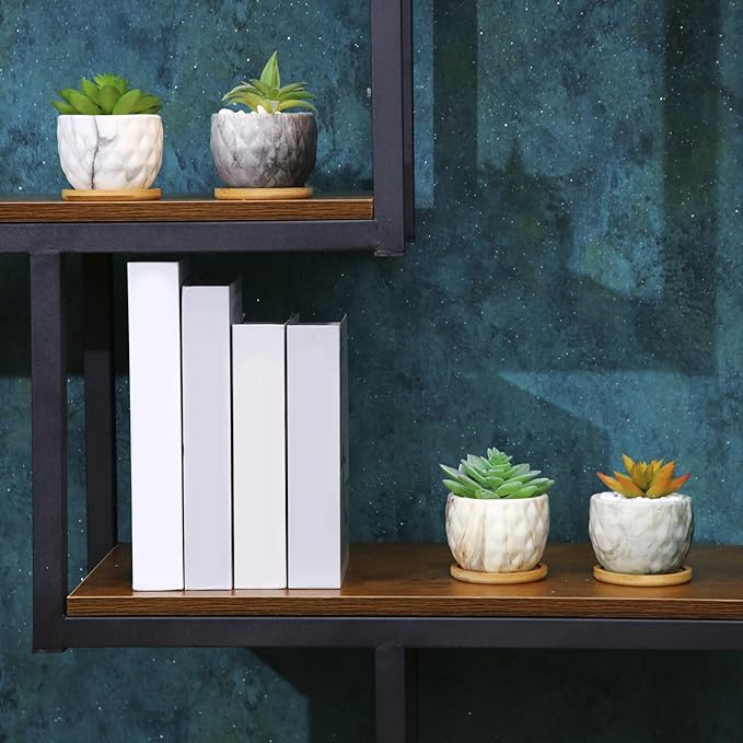 Marbling Ceramic Flower Pot 3.35 Inch Succulent Small Plant Cactus Herbs Planter Ceramic Pot with Drainage Hole Matte Round Container(4 Pcs,Modern Style) - Bloomnest