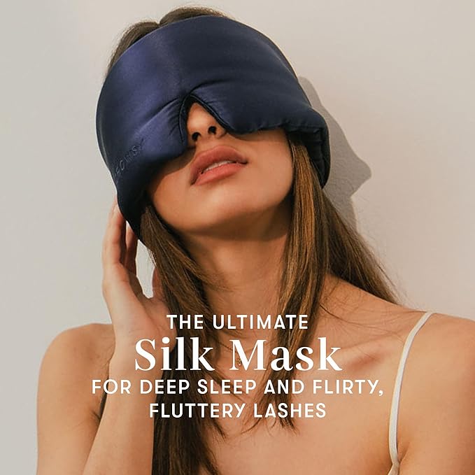 DROWSY Eyelash Protecting Silk Sleep Mask for Natural Lashes & Extensions. Deep Eye Cups, Zero Pressure, Total Blackout, Full Wraparound (Midnight Blue) - Bloomnest