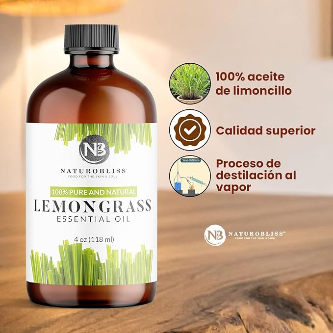 NaturoBliss 100% Pure Lemongrass Essential Oil Therapeutic Grade Premium Quality (4 fl. oz) with Glass Dropper, Perfect for Aromatherapy - Bloomnest