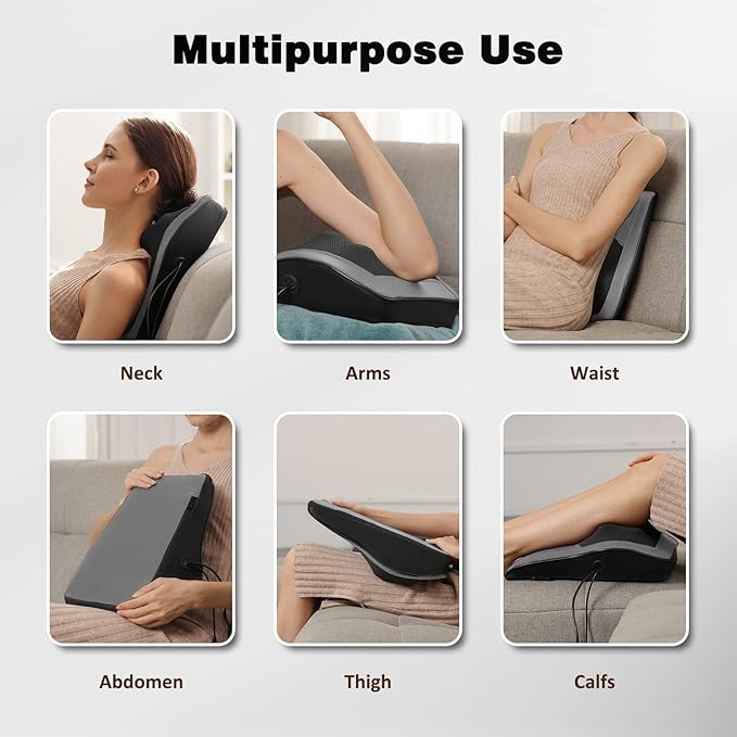 Boriwat Back and Neck Massager with Heat - 3D Kneading Massage Pillow for Neck, Shoulder, Leg Pain Relief - Gifts for Men, Women, Mom, Dad - Relax at Home, Office, Car - Dark Gray - Bloomnest