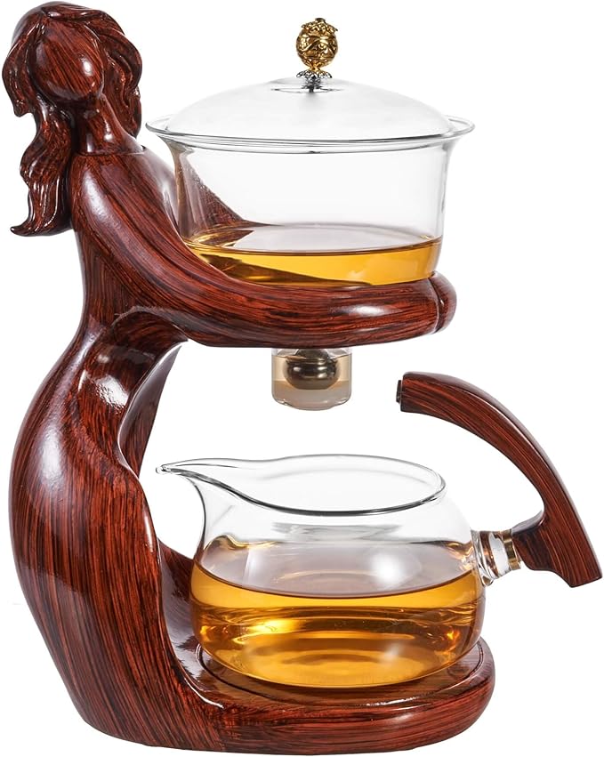Glass Kungfu Teapot Set Tea maker with Infuser Semi Automatic Tea Set with 6 Small Cups (Red) - Bloomnest