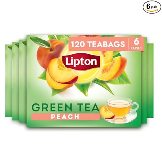 Lipton Peach Green Tea Bags, Flavored, Unsweetened Teabags for Hot Tea or Peach Iced Tea with Caffeine and Flavonoids, 120 Total Tea Bags (20ct - Pack of 6) - Bloomnest