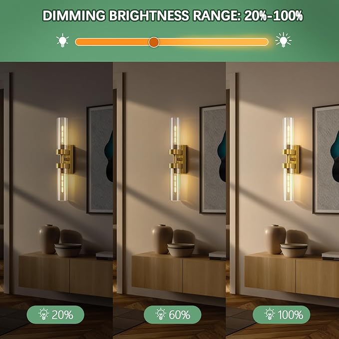 Rechargeable Wall Sconces Set of Two with Remote, Gold Battery Operated Wall Sconce with Clear Glass, Sconces Wall Decor Set of 2 Wall Light Fixtures for Bedroom Bathroom Mirror Living Room - Bloomnest