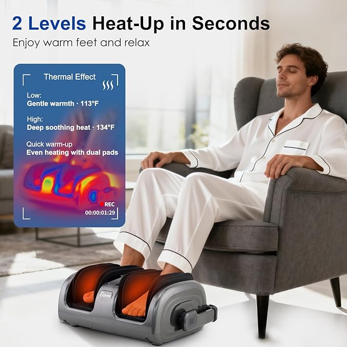 Shiatsu Foot Massager with Heat, Foot and Calf Massager Machine with Kneading Roller Tissue for Relaxation, Plantar Fasciitis, Pain Relief, for Women & Men, Grey - Bloomnest