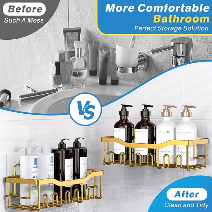 EUDELE Shower Caddy 2 Pack, Adhesive Organizer for Bathroom Storage, Home Decor & Kitchen, No Drilling, Rustproof Stainless Steel Shelf, Bathroom Decor Sets - Bloomnest