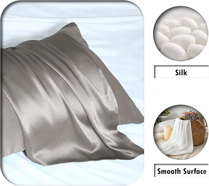 Silk Body Pillowcase Mulberry Silk Pillowcase Body Pillow Cases with Zipper Soft Breathable Smooth Cooling 20x54 inches Body Pillow Pillowcase for Sleep (Gray,20"X 54",1Pcs) - Bloomnest