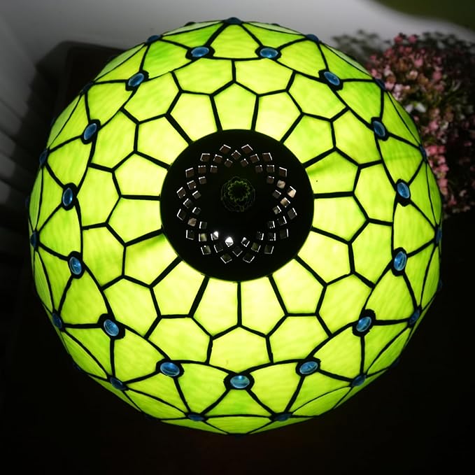 Green Tiffany Lamp For Bedrooms Bedside Stained Glass Table Lamp Farmhouse Lamps Night Stands Retro Traditional Nightstand Desk Decor Blue Beads Side Living Room End Desk Reding Lighting 12x12x19 Inch - Bloomnest
