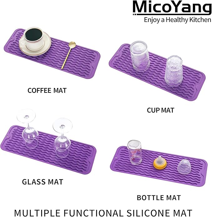 Silicone Dish Drying Mat for Multiple Usage,Easy clean,Eco-friendly,Heat-resistant Silicone Mat for Kitchen Counter,Sink,Bar,Bottle,or Cup Purple M 17 inches x 6 inches - Bloomnest