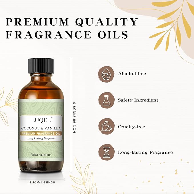 Coconut & Vanilla Fragrance Oils, Premium Essential Oils with Glass Dropper for Diffusers, Candle & Soap Making, Bath Bombs (2.02 Fl oz/60 ml) - Bloomnest