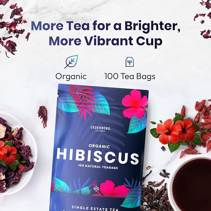 Organic Hibiscus Tea -100 Tea Bags | Organic Herbal Tea From Single Origin | Eco-Friendly Tea Bags | Non-GMO Caffeine Free Tea With Zero Sugar | Cederberg Tea Company - Bloomnest