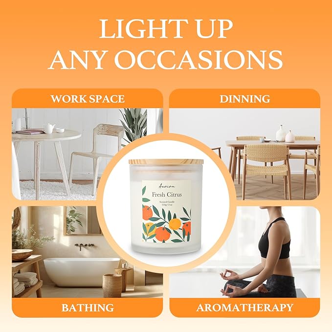 Fresh Citrus Scented Candle, 11oz 60 Hour Burn, Natural Soy Wax with Thick Cotton Wick, Highly Scented Aromatherapy Candle for Stress Relief & Meditation, Gifts for Women & Men - Bloomnest