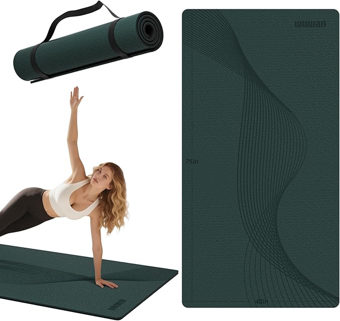 Large Yoga Mat 75"x 40"x10mm (2/5 inch) – Extra Thick & Wide, TPE Fitness Mat, Printed Non-Slip Exercise Mat with Carrying Strap for Men & Women, Pilates, Stretching, Fitness & Workout - Bloomnest
