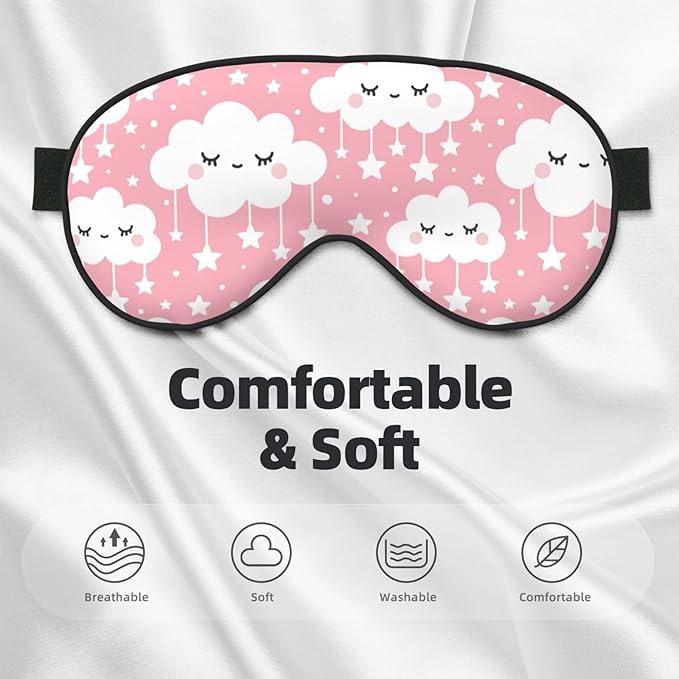 Sleep Eye Mask Girly Clouds and Stars Sleep Mask for Women Men Comfortable Eye Mask with Adjustable Strap Soft Eye Cover Blindfold for Travel Yoga Nap Shift Work - Bloomnest
