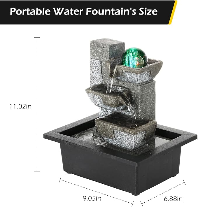 Dyna-Living Water Fountains Indoor Desktop Fountain Relaxation Waterfall Indoor Portable Feng Shui Fountain with LED Light Home Decoration
