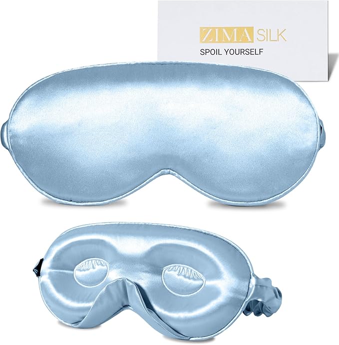 ZIMASILK Adjustable 22 Momme 100% Mulberry Silk Sleep Mask, Upgraded 3D Contoured Cup Eye Mask for Sleeping, Super Soft & Breathable Blindfold, Blackout for Deep Sleeping (Sky Blue) - Bloomnest