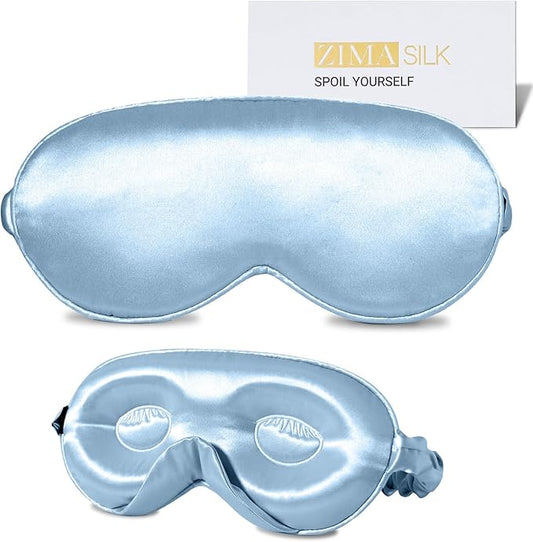 ZIMASILK Adjustable 22 Momme 100% Mulberry Silk Sleep Mask, Upgraded 3D Contoured Cup Eye Mask for Sleeping, Super Soft & Breathable Blindfold, Blackout for Deep Sleeping (Sky Blue) - Bloomnest