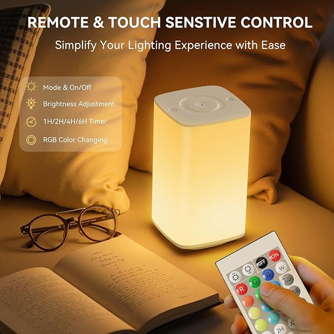 Auxmir Nursery Night Light for Baby, Portable Night Lamp with LED Stepless Dimming & 256 RGB Colors for Kids Adult, Breastfeeding, Sleep Aid, 4000mAh Rechargeable Bedside Table Lamp with Timer, White - Bloomnest