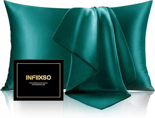 INFIIXSO Mulberry Silk Pillow Cases King Size Set of 2, Silk Pillowcase with Hidden Zipper 20"x36", Extraordinary Smooth and Soft Pillow Case for Hair and Skin(Teal, 2 Pack) - Bloomnest