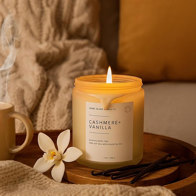 SENSE ISLAND Cashmere Vanilla Scented Candle for Home Scented 50+ Hrs Highly Scented Creamy Vanilla | 100% Natural Soy Candle Gifts for Women Highly Scented House Warming Gifts - Bloomnest