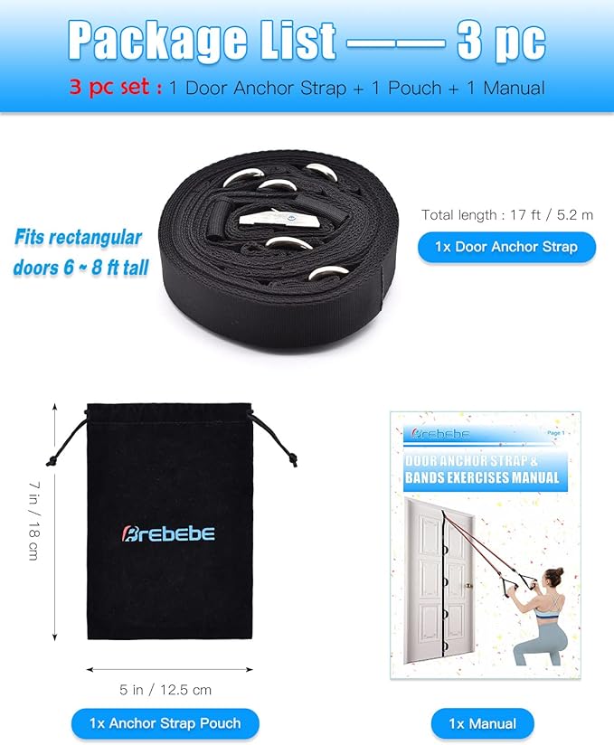 Brebebe Door Anchor Strap for Resistance Bands Exercises, Multi Point Anchor Gym Attachment for Home Fitness, Portable Door Band Resistance Workout Equipment, Easy to Install, Punch-Free, Nail-Free - Bloomnest