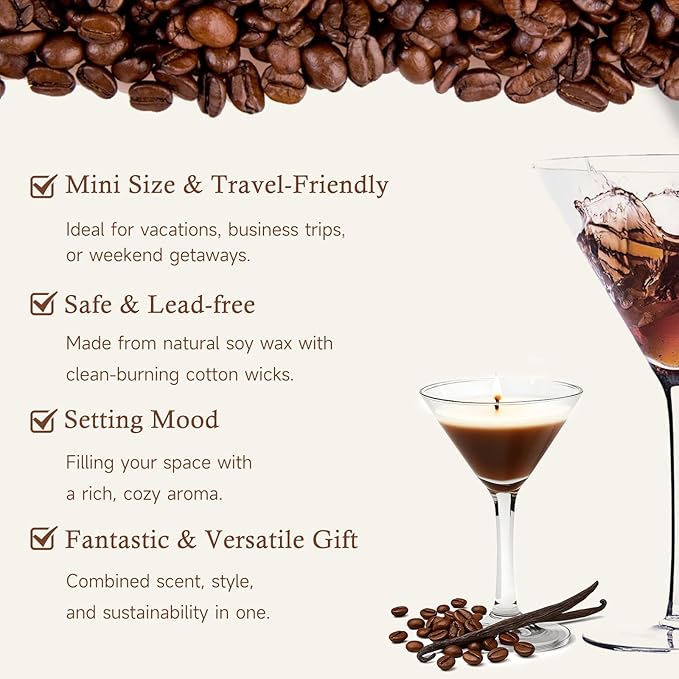Mini Espresso Martini Candle Gift Set for Women Men, Decorative Coffee Scented Soy Wax Aromatherapy Candles in Glass for Coffee Bar Party Birthday Bridal Shower, Home Decor, Pack of 3 - Bloomnest