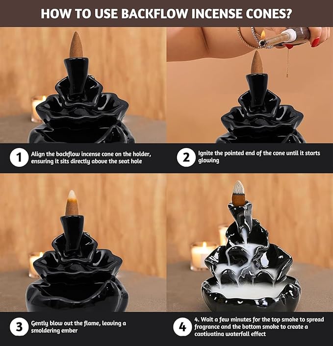 Folkulture Backflow Incense Cones (20 Cones) | Set of 2 Waterfall Insence Cones For Calm & Relax,Deep Sleep, Aromatherapy | No Charcoal, Organic, Non Toxic Ylang Ylang & Jasmine Scented Inscents-Cones FOLKULTURE