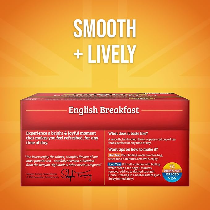 Twinings Decaffeinated English Breakfast Black Tea Bags, 50 Count (Pack of 6), Flavourful, Robust, Enjoy Hot or Iced, 300 Teabags - Bloomnest